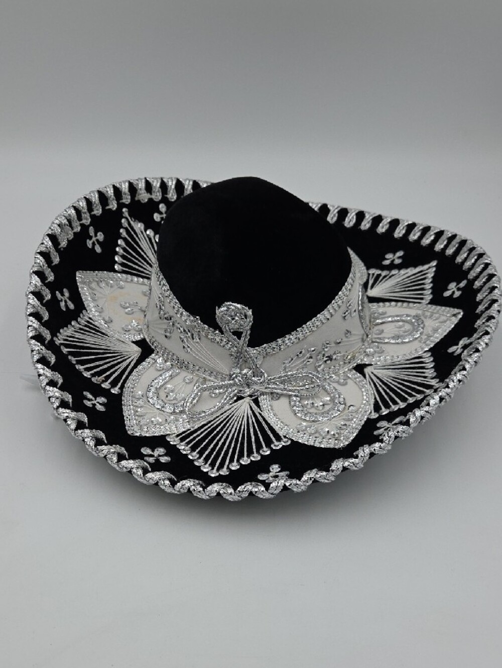Black Velvet Silver Embellished Sombrero - Picture 2 of 4